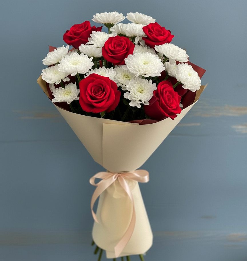 Букет цветов из: Розы и Хризантемы в Сергиевской