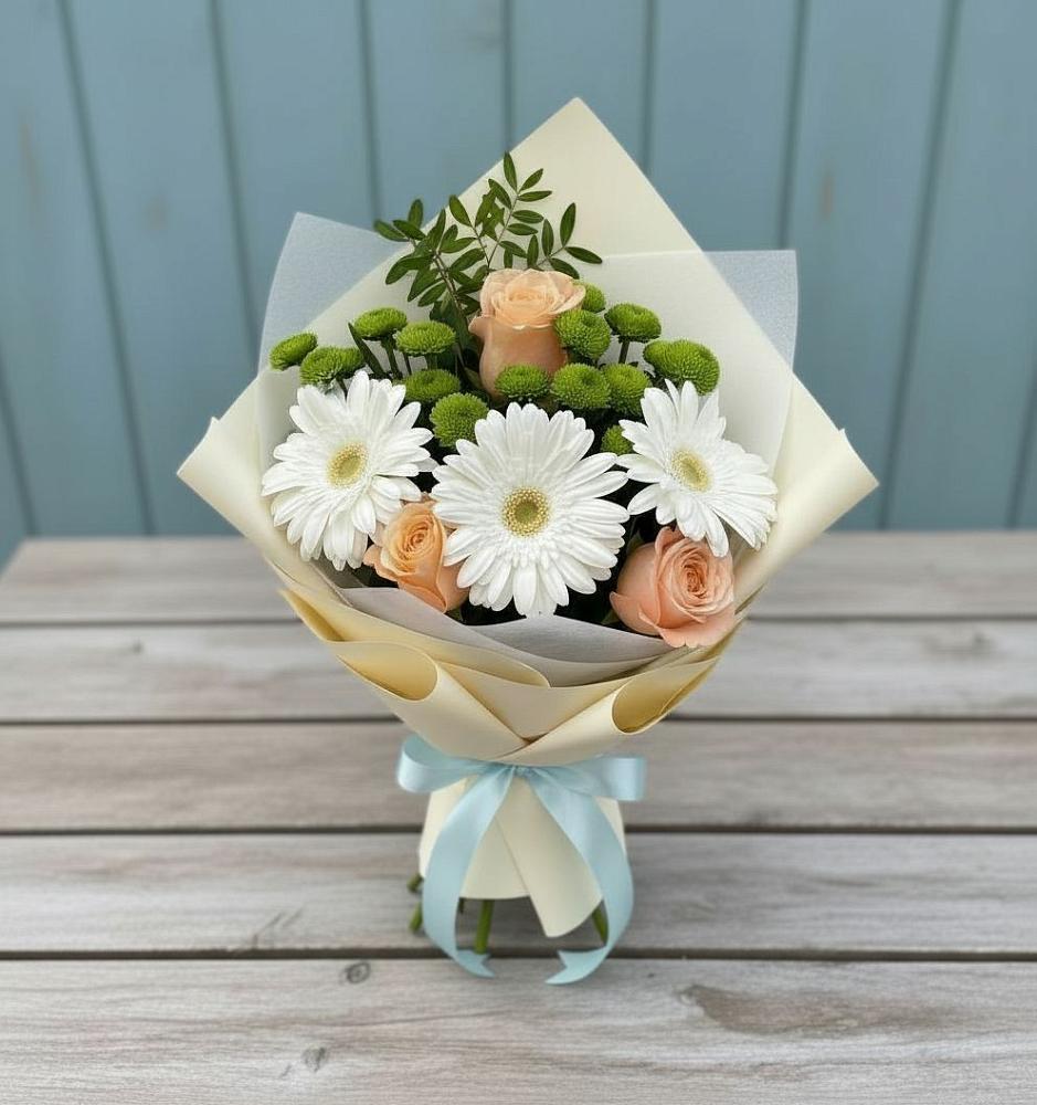 Букет цветов из: Герберы, Розы и Хризантемы в Сергиевской