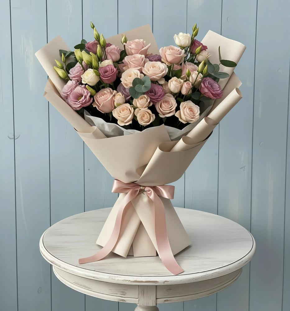 Букет цветов из: Розы и Лизиантусы в Сергиевской