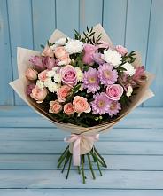 Букет цветов из:  Хризантемы, Розы и Альстромерии в Сергиевской